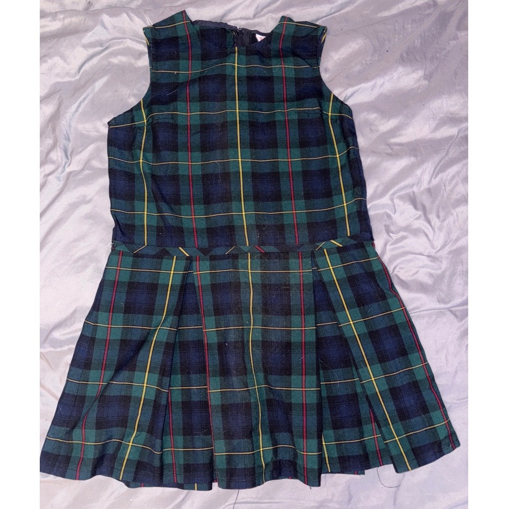 Schoolbelles Girls Green‎ Blue Plaid School Uniform Jumper Dress Size 7